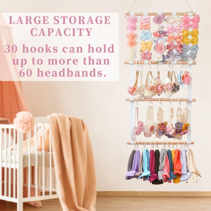 Large Capacity Hair Bows Headband Holder Organizer with Plastic Hooks,Hair Accessories Organizer for Room Wall Hanging Decor(Just the Organizer for Hair Accessories)