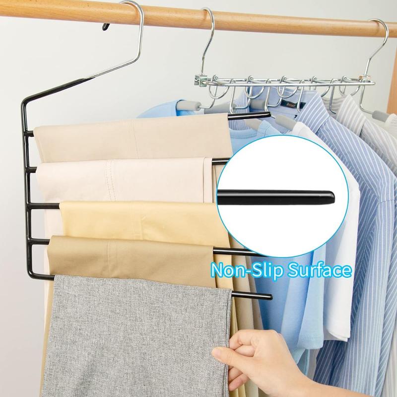 Pants Hangers 3pack, Heavy Duty Multi Layers Space Saving Slack Hangers,Non Slip 5 Tier Open-Ended Pants Hanger Closet Storage Organizer for Garden Flags Trousers Jeans Scarf