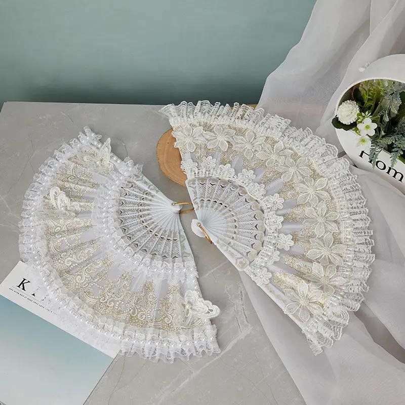 Lace Decorated Hand Fan, 1 Count Vintage Style Handheld Fan, Foldable Dance Performance Photography Props, Home Decor Supplies