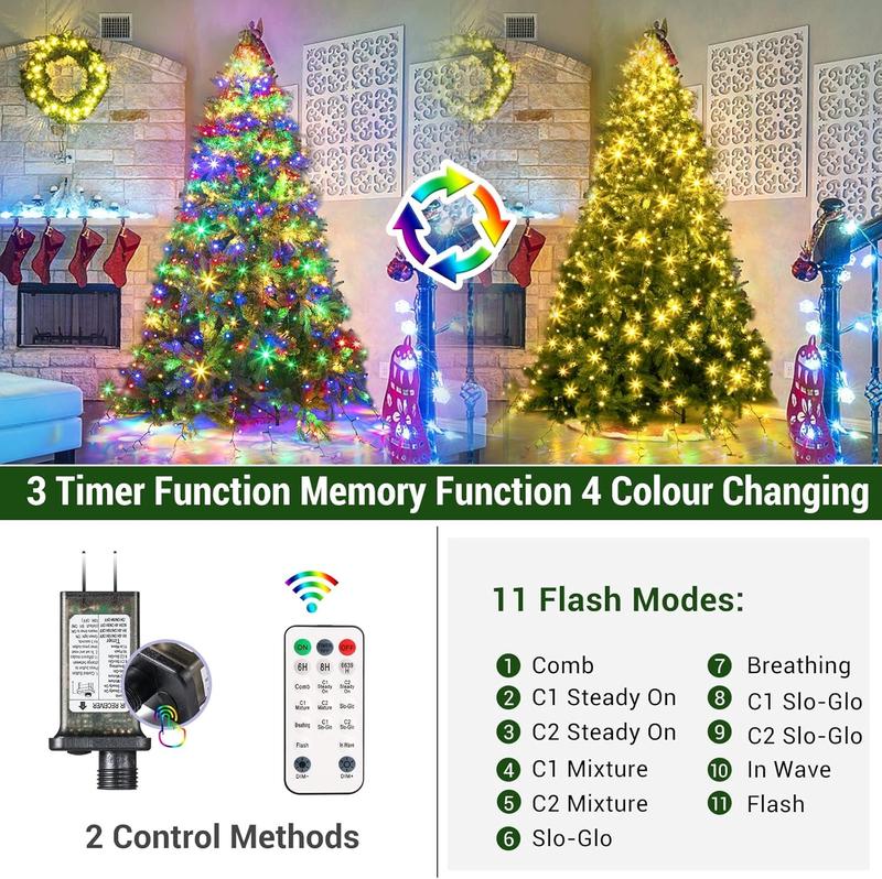 Quick Installation Christmas Tree Lights, Christmas Lights decoration, Waterproof Xmas Tree Lights with Ring for Indoor Outdoor decor Ornaments