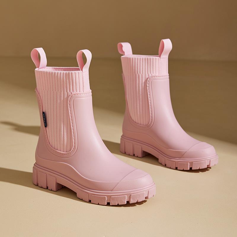 Elastic mouth Martin rain boots women's fashion outer wear mid-calf waterproof shoes waterproof non-slip rain boots commuter rubber shoes