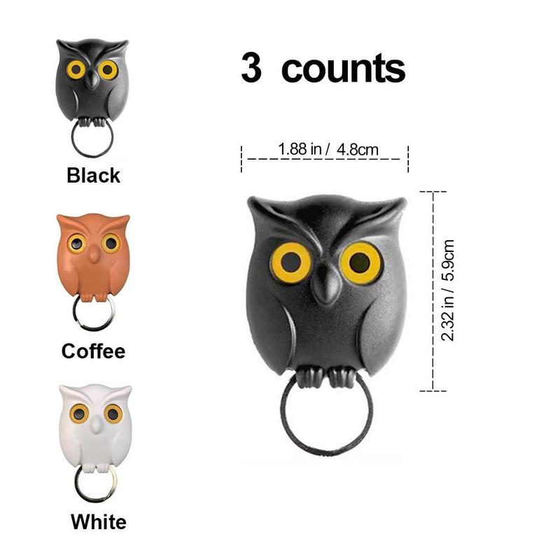 Magnetic Owl Design Key Hook, 3 Counts Cute Magnetic Key Holder, Punch Free Magnetic Wall Hook, Home Organizer for Kitchen Bathroom Office