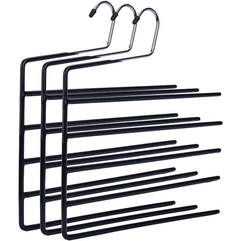 Pants Hangers 3pack, Heavy Duty Multi Layers Space Saving Slack Hangers,Non Slip 5 Tier Open-Ended Pants Hanger Closet Storage Organizer for Garden Flags Trousers Jeans Scarf