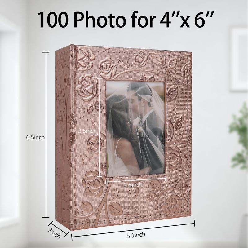 Photo Album 4x6 100 Pockets Photos, Leather Cover White Inner Page Small Photo Book for Baby Wedding Family Children Anniversary