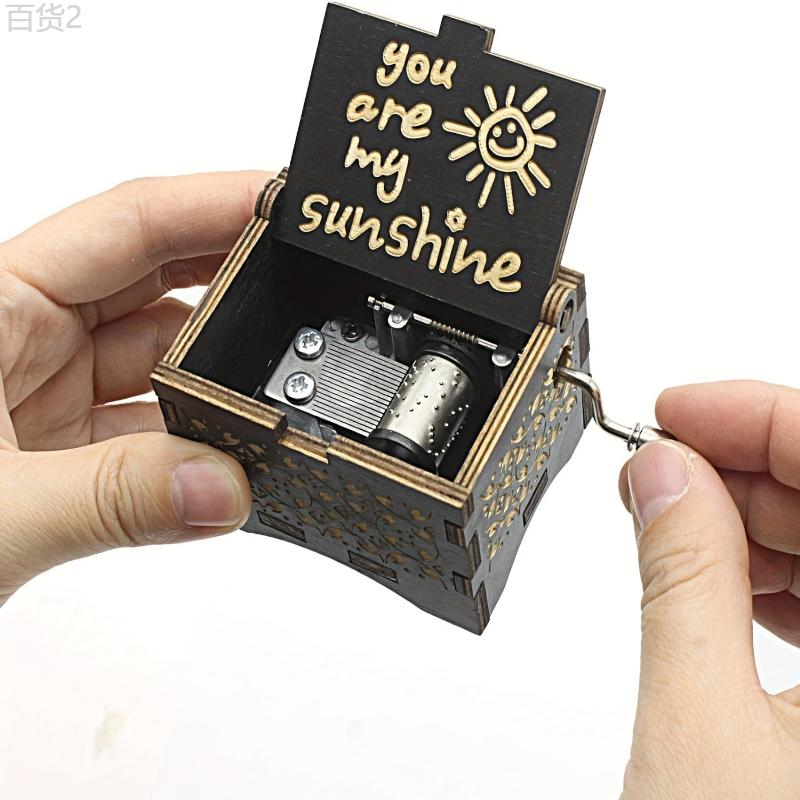 1pc You Are My Sunshine Music Box, Gifts For Mom, Hand Crank Wooden Vintage Laser Engraved Small Music Box, Gifts For Birthday Anniversary Wedding Valentine New Year, Home Room Desk Office Tabletop Decor