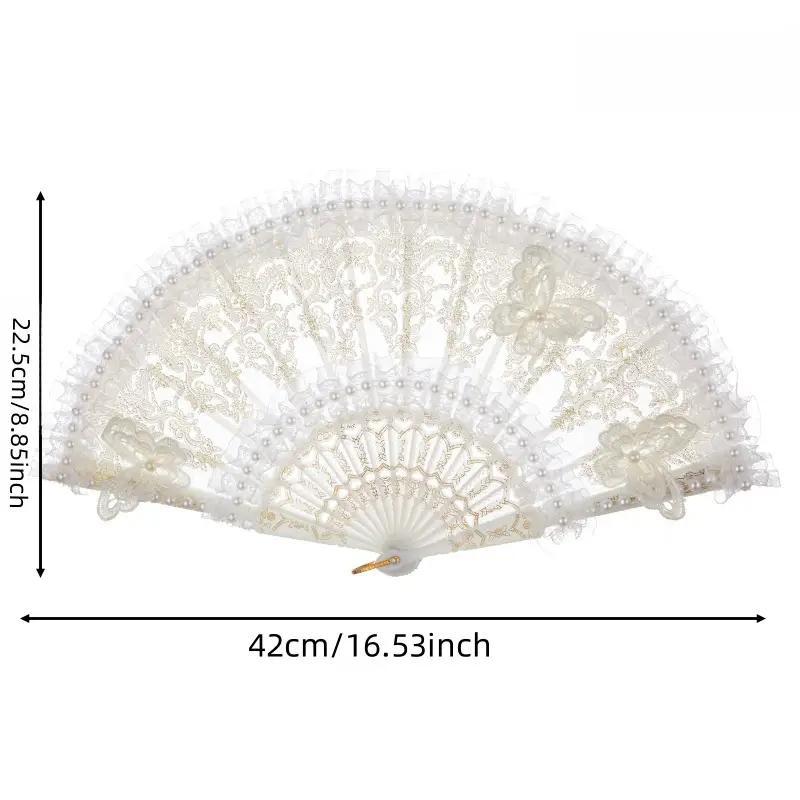 Lace Decorated Hand Fan, 1 Count Vintage Style Handheld Fan, Foldable Dance Performance Photography Props, Home Decor Supplies