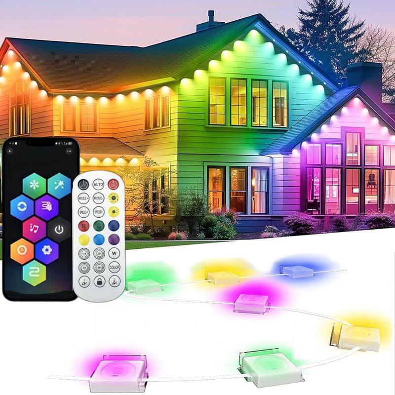 Christmas 2024 ornament 50FT 100FT Permanent Led lights house DIY Outdoor Light, 1 Count APP Voice Remote Controlled RGBIC Smart Eaves Light, Roofs for Christmas,  IP67 Waterproof RGB Smart Outdoor  smart led outdoor lights Decoration