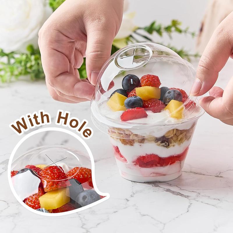 50 Pack 7 OZ Clear Plastic Cups with Dome Lids, Disposable Dessert Cups Parfait Cups Party Cups for Fruit, Ice Cream, Pudding, Yogurt, Mousse, Snack, Drink