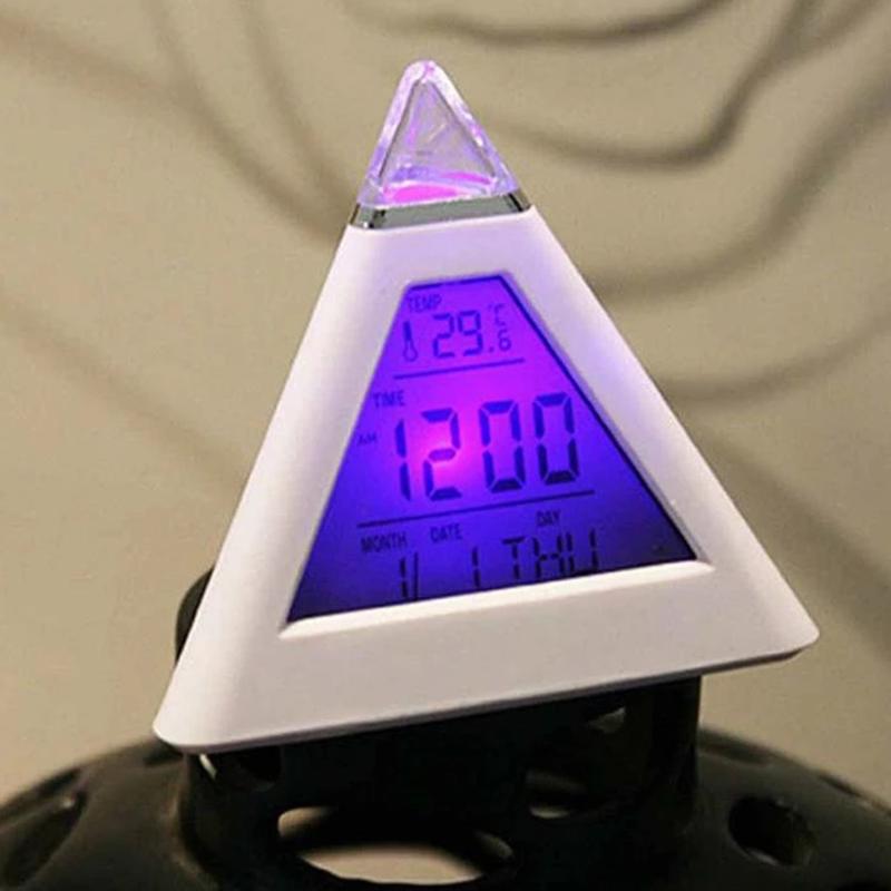 LED Digital Alarm Clock Pyramid Night Light Color Changing Desk Clock with Music & Snooze Mode