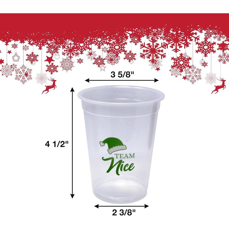 Gift Boutique 50 Pack Disposable Plastic Christmas 16 oz. Team Naughty or Nice Design Drinking Cup Winter Xmas Dinner Beverage Drink for Adults Kids Festive Holiday Table Party Supplies Decorations