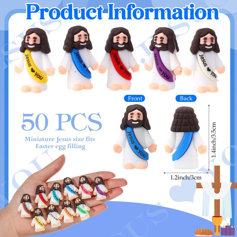 Mini Jesus Figures 50 Pcs Little Jesus Figures with Slogan Jesus love You Mini Jesus Statue to Hide and Seek Religious Christmas Christian Baptism Gifts