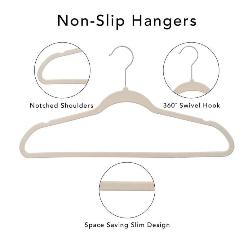 mes & Gardens Non-Slip Velvet Adult Clothing Hangers, 30 Pack, Black, Space Saving