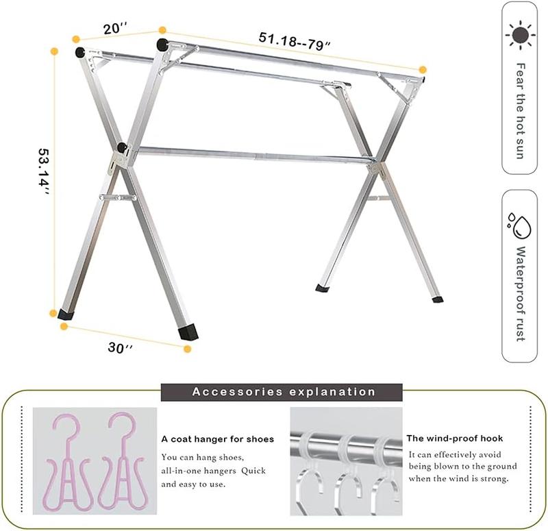 Clothes Drying Rack for Laundry Foldable, 79 inch Stainless Steel Pool Towel Rack Outdoor Free Standing Clothing Hanger Indoor