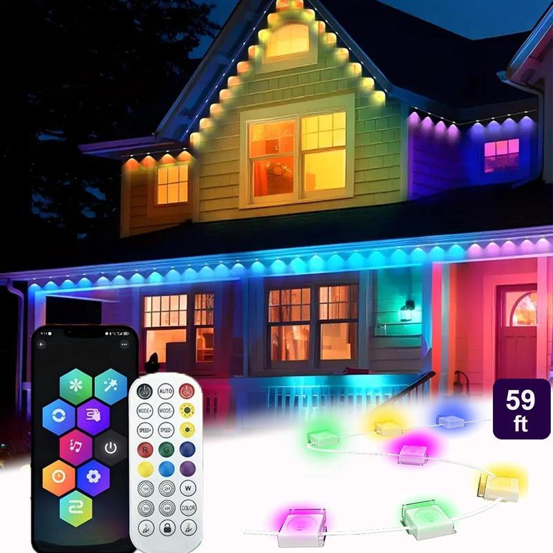 Christmas 2024 ornament 50FT 100FT Permanent Led lights house DIY Outdoor Light, 1 Count APP Voice Remote Controlled RGBIC Smart Eaves Light, Roofs for Christmas,  IP67 Waterproof RGB Smart Outdoor  smart led outdoor lights Decoration