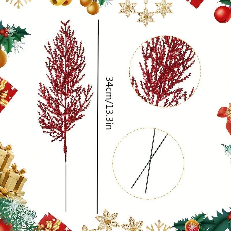 Leaves Artificial Pine Branches, 20pcs set Glitter Fake Foliage Pine Stems Picks For DIY Christmas Wreath Home Decoration