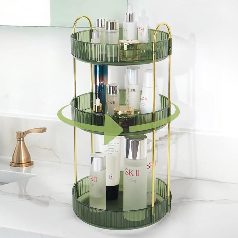 360° Rotating Makeup Organizer Perfume Organizer for Vanity, High-Capacity Skincare Cosmetic Dresser Bathroom Countertop Organizers Storage (3 Tiers, Transparent)