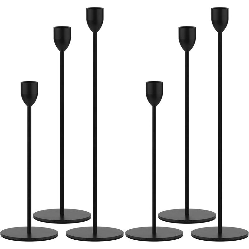 Charming Black Taper Candle Holders - 6PCS Candlestick Holders, Candle Sticks Holder Decor for Pillar Candle, Candlesticks Centerpiece Wedding Table Decor, Fit 3 4