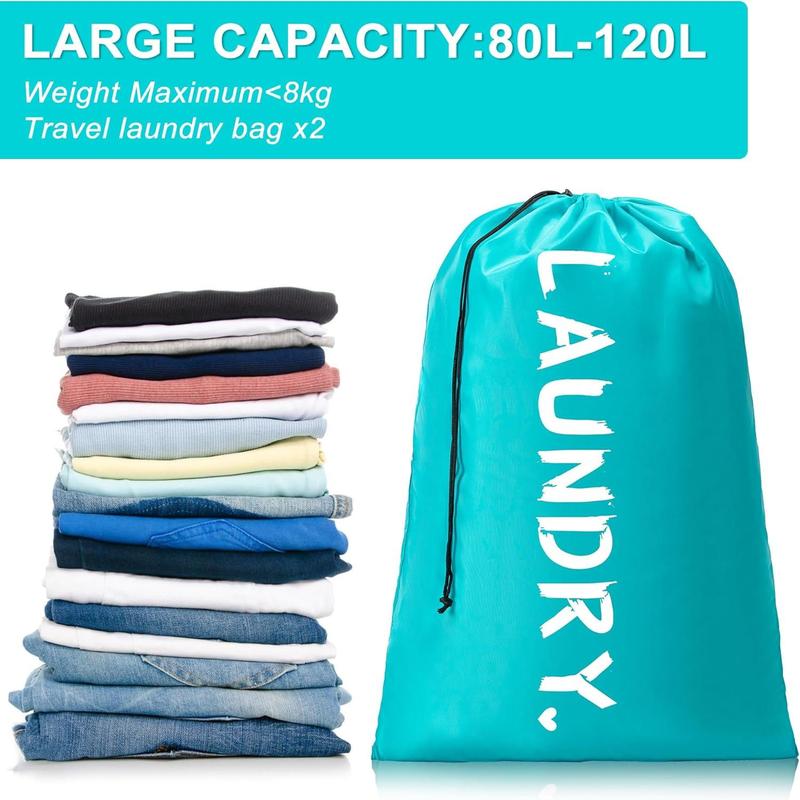 2 Pack XL Travel Laundry Bag, Machine Washable Dirty Clothes Organizer with Drawstring,Large Enough to Hold 4 Loads of Laundry, Easy Fit a Laundry Hamper or Basket Travel Essentials 24