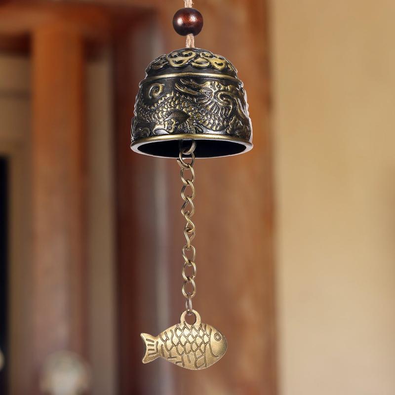 2 Pieces Fengshui Bell Vintage Dragon Bell Fengshui Wind Chimes Good Luck Hanging Bell for Home Garden Good Luck Blessing Patio Yard Indoor Outdoor Front Door Decorations