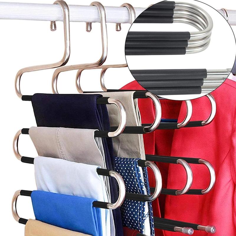 S-shaped Clothes Hanger, 1 Count Space Saving Stainless Steel Pants Hanger, Multifunctional Wardrobe Organizer For Home