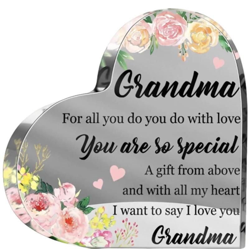 Gifts to Grandma, Mothers Day Gifts for Grandma, Acrylic Heart Plaques Birthday Gifts Grandma Inspirational Thoughtful Grandma Gifts from Granddaughter Grandson for Home Decorations