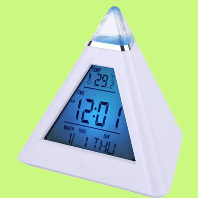 LED Digital Alarm Clock Pyramid Night Light Color Changing Desk Clock with Music & Snooze Mode