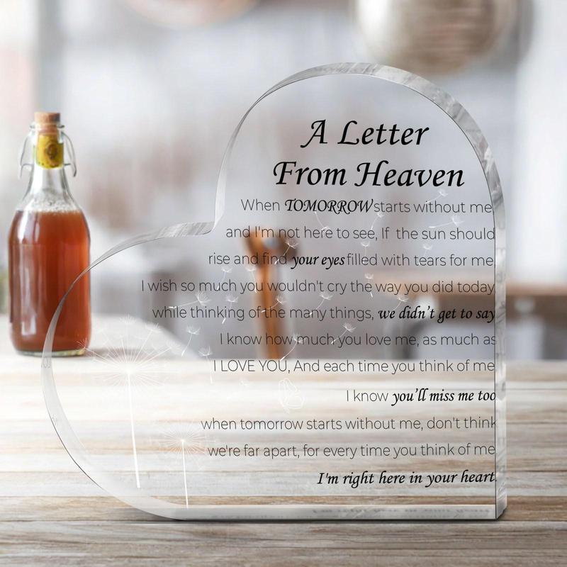 Clear Acrylic Memorial Plaque, Letter from Heaven Pattern Acrylic Plaque, Acrylic Bereavement Memorial Funeral Condolences Gift, Home Decor