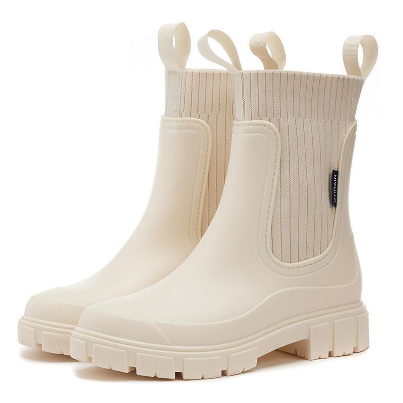 Elastic mouth Martin rain boots women's fashion outer wear mid-calf waterproof shoes waterproof non-slip rain boots commuter rubber shoes