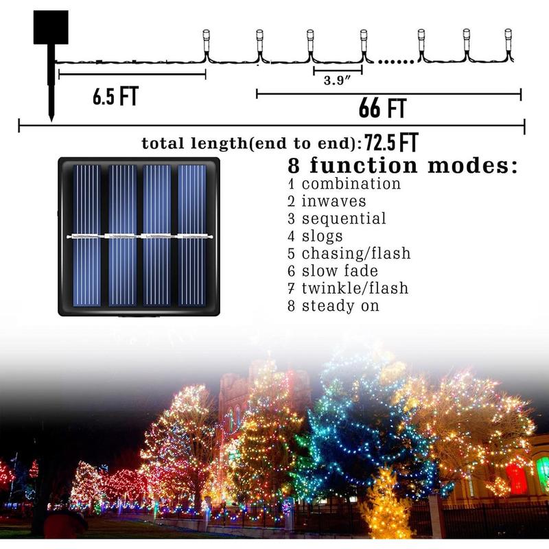 2 Pack Total 400LED 132FT Multi-Colored Christmas Solar String Outdoor Lights, Solar Powered with 8 Modes Waterproof Fairy Lights for Bedroom Patio Garden Tree Party Yard Decoration