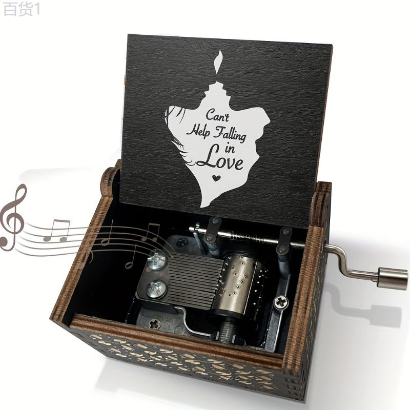 1pc Can't Help Falling In Love Music Box, For Lover Girlfriend Boyfriend Wife Husband Hand Crank Engraved Wooden Musical Boxes Gifts For Birthday Anniversary Valentine's Day, For Home Room Living Room Office Decor Ornaments