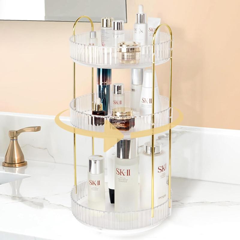 360° Rotating Makeup Organizer Perfume Organizer for Vanity, High-Capacity Skincare Cosmetic Dresser Bathroom Countertop Organizers Storage (3 Tiers, Transparent)