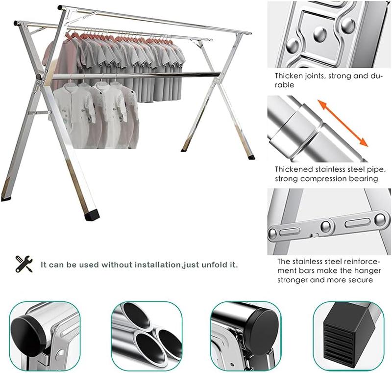 Clothes Drying Rack for Laundry Foldable, 79 inch Stainless Steel Pool Towel Rack Outdoor Free Standing Clothing Hanger Indoor