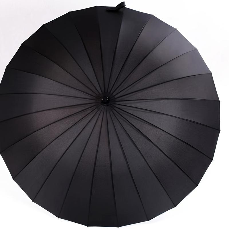 1 count Sleek Black Fashion Umbrella - 24-Rib Durable, Water-Resistant, Automatic Open, Carbon-Fiber Rib, Rubber Handle, Nylon Cloth, Stylish Statement Accessory for Rainy Days