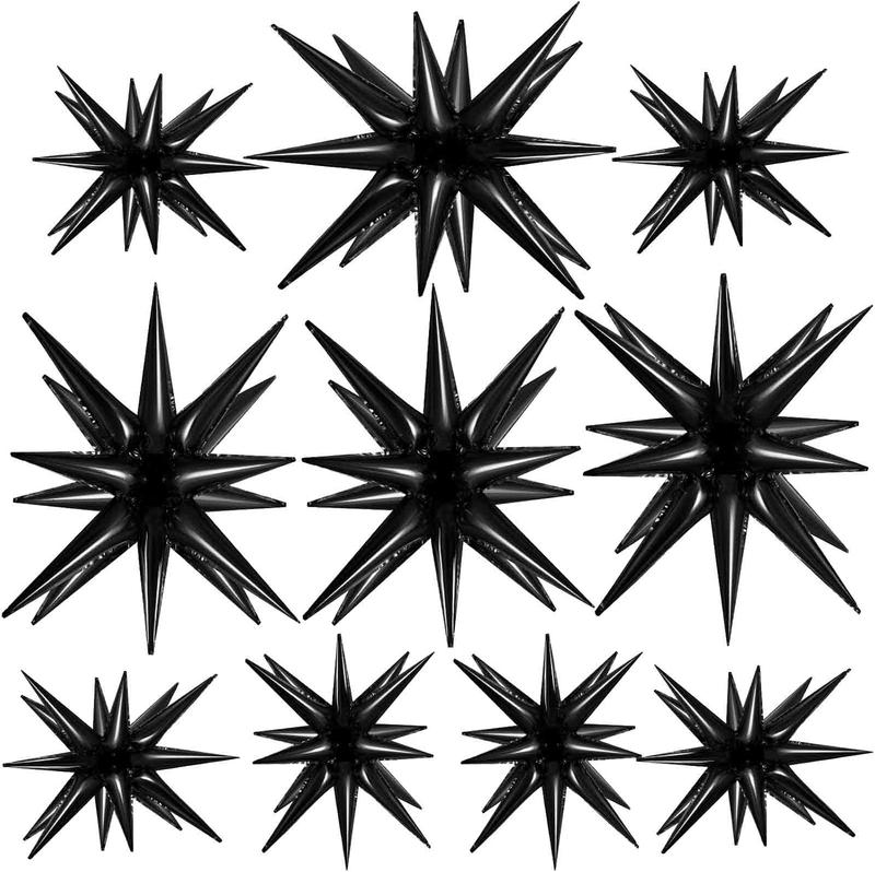 10 count Star Balloons Explosion Starburst Balloons Foil Cone Balloons Magic for Birthday Wedding Anniversary Party Backdrops Decorations Supplies, 6 count 22 Inches and 4 count 27 Inches (Black)