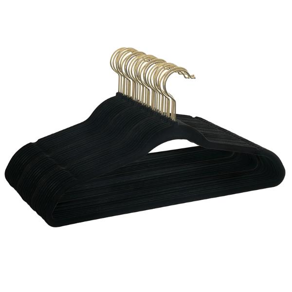 Non-Slip Velvet Clothing Hangers, 30 Pack, Black, Space Saving