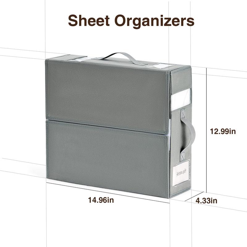 DIMJ Bed Sheet Storage, Linen Closet Storage Organizer Sheet Boxes for Storage, Foldable Sheet Set Organizer for Cube