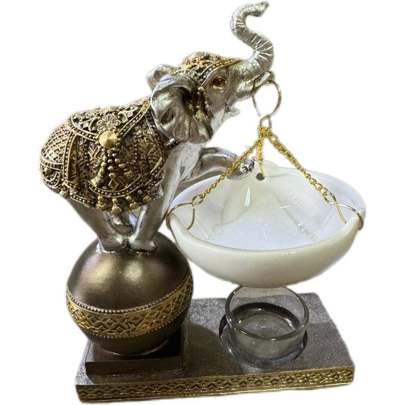 7” elephant statue with ceremic hanging bowl tea light candle burner wax warmer oil burner cone incense burner decor gift housewarming office table  Ornaments good luck