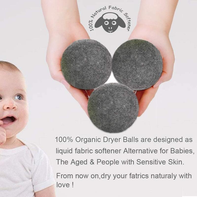 Wool Dryer Balls Dark Grey XL 6-Pack, 100% New Zealand Organic Fabric Softener for 1000+ Loads, Safe & , Reduce Wrinkles & Shorten Drying Time Naturally (6count Grey-XL)