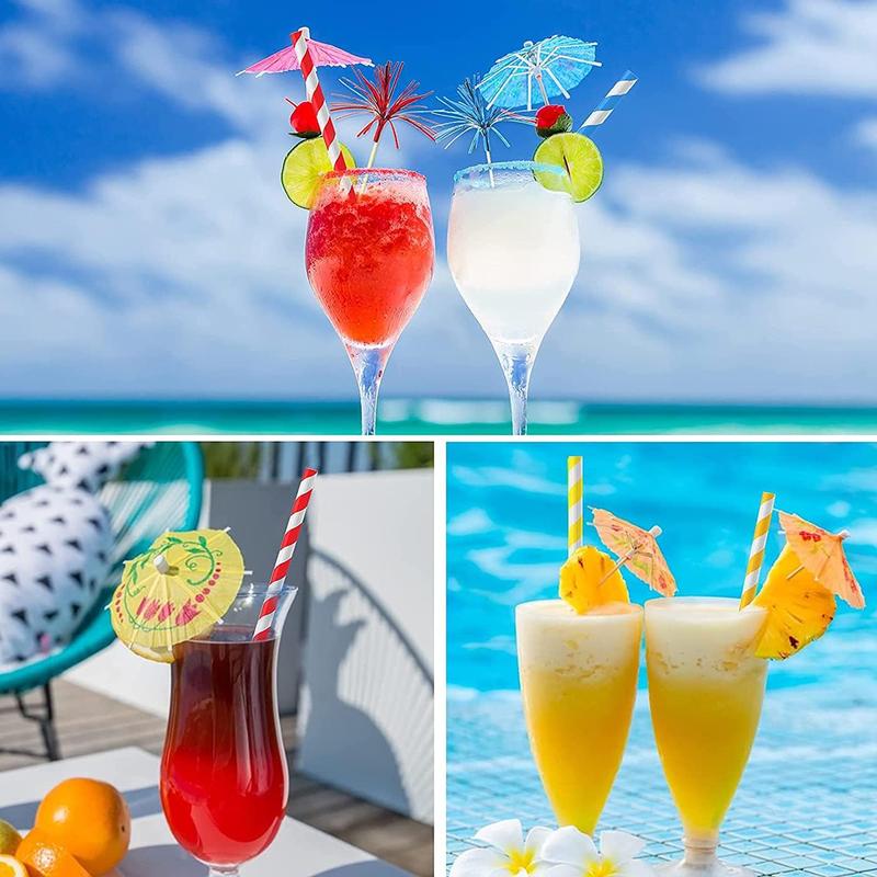 100pcs Cocktail Decoration Prop Set, Drink Topper, Umbrella, Firework, Flamingo & Tropical Plant Design Cocktail Stirring Stick & Straw Set, Bar Drink Accessories, Party Supplies