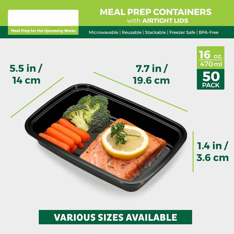 [50 Pack] Meal Prep Containers, 1 Compartment Food Storage Containers with Lids, Bento Box, BPA Free, Stackable, Microwave Dishwasher Freezer Safe (16 oz) Disposable