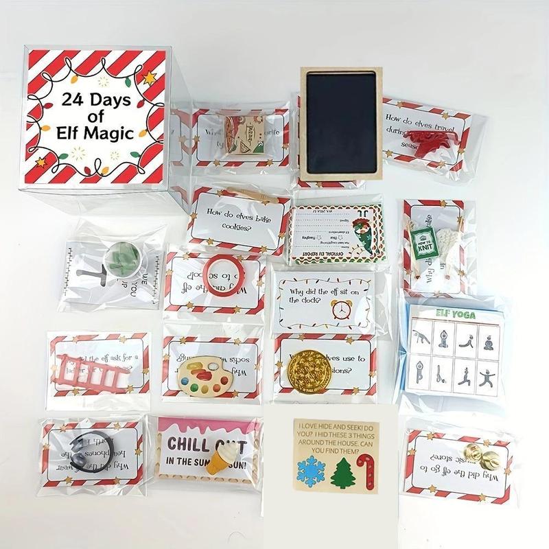 Christmas 24 Days Of Elf Magic Kit, 1  Christmas Set Fun Elf Activities Props and Countdown Xmas Gift and Party Favor, Party Supplies for Home Party