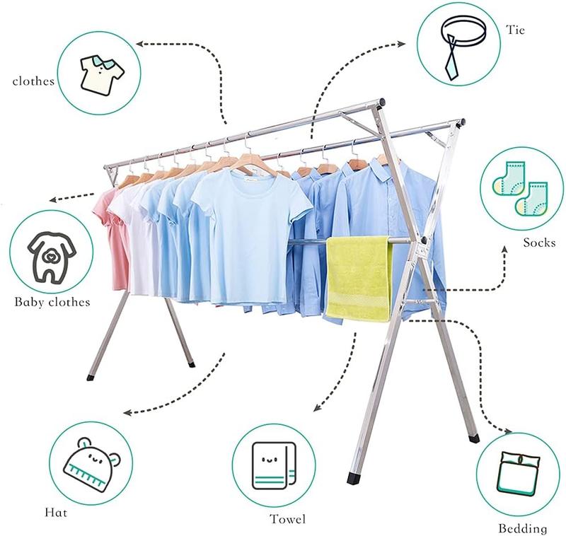 Clothes Drying Rack for Laundry Foldable, 79 inch Stainless Steel Pool Towel Rack Outdoor Free Standing Clothing Hanger Indoor