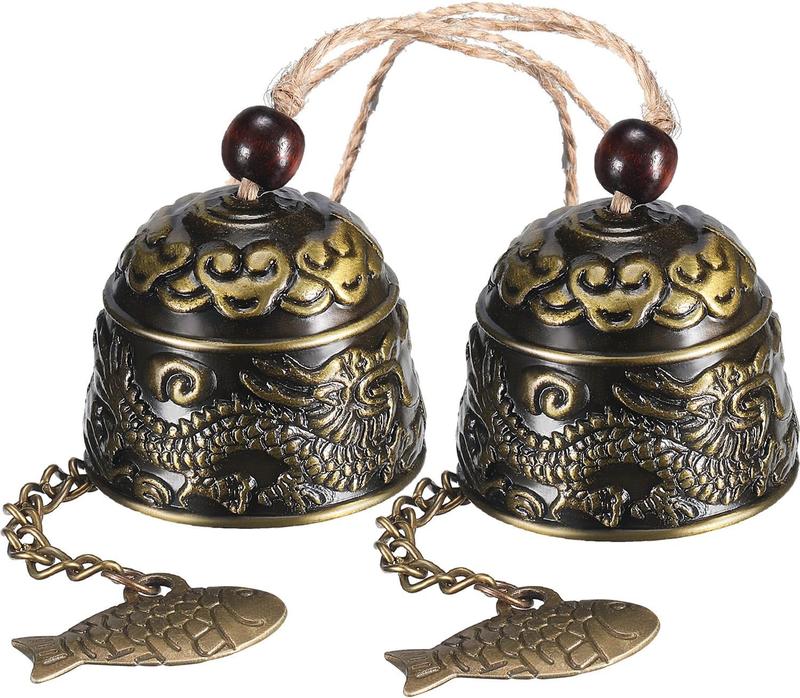 2 Pieces Fengshui Bell Vintage Dragon Bell Fengshui Wind Chimes Good Luck Hanging Bell for Home Garden Good Luck Blessing Patio Yard Indoor Outdoor Front Door Decorations