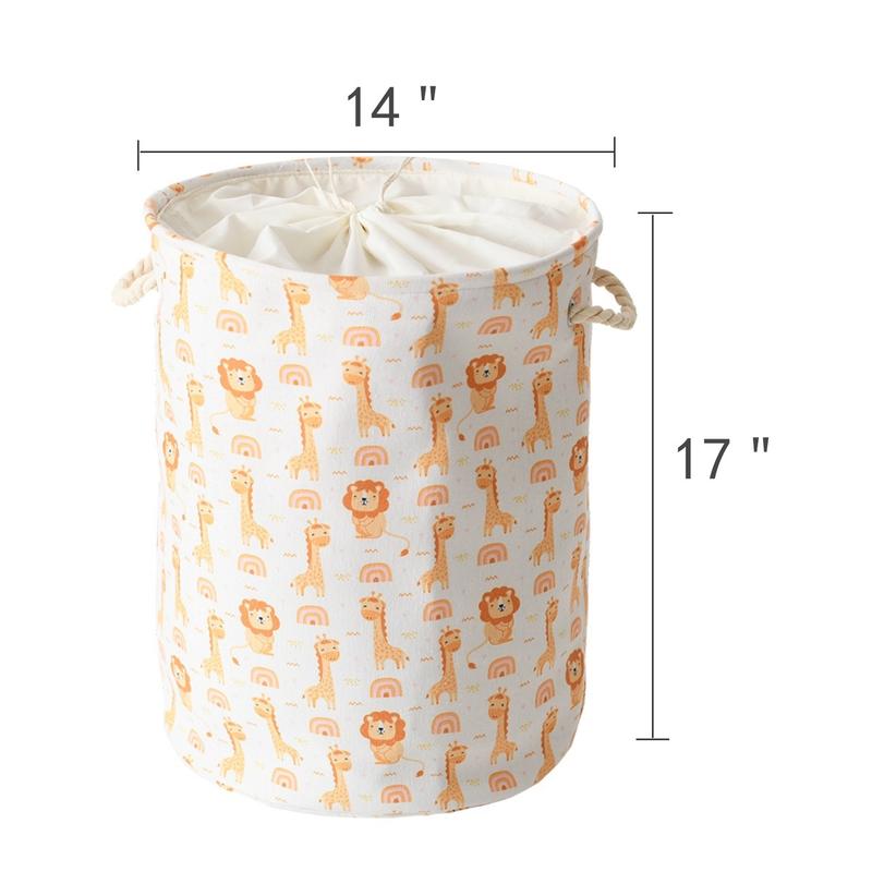 Baby Laundry Hamper, Animal Basket Safari Nursery Decor Baby Storage Basket, Toy Storage Organizer Collapsible Animal Laundry Hamper with Drawstring Closure Waterproof Round Nursery Hamper for Boys Toddler, for Kid's Room, Play Room Lion Unicorn elephant