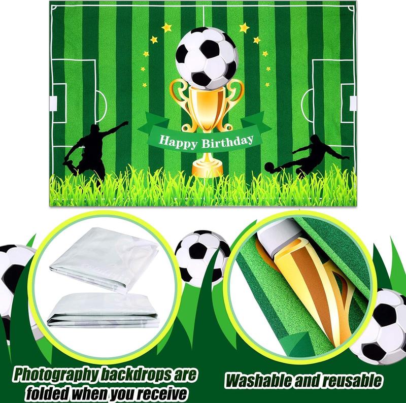 65 Pieces Soccer Party Supplies Football Theme Birthday Decorations Include Soccer Field Background Backdrop Soccer Foil Latex Balloon Football Balloons for Birthday Soccer Theme Party Decoration Set Thick Aluminum