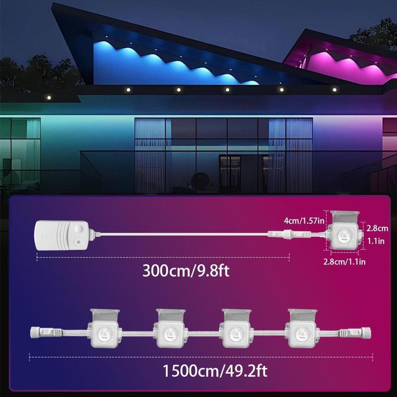 Christmas 2024 ornament 50FT 100FT Permanent Led lights house DIY Outdoor Light, 1 Count APP Voice Remote Controlled RGBIC Smart Eaves Light, Roofs for Christmas,  IP67 Waterproof RGB Smart Outdoor  smart led outdoor lights Decoration