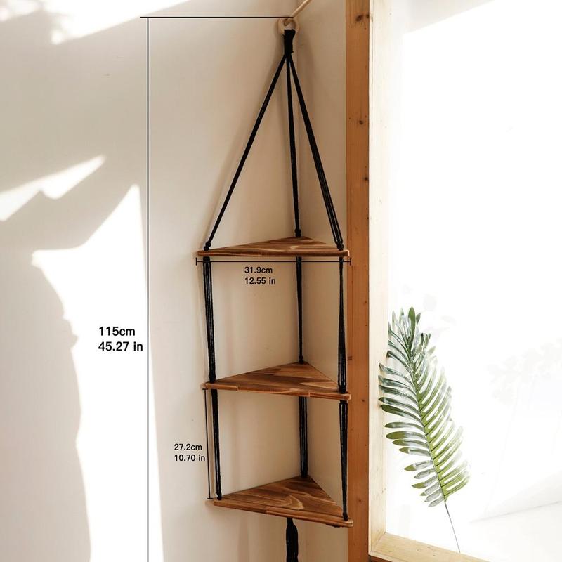 Wooden Wall Hanging Rack, 1 Count Handwoven Decorative Rack, Hanging Plant Stand For Bedroom And Living Room, Wall Shelves