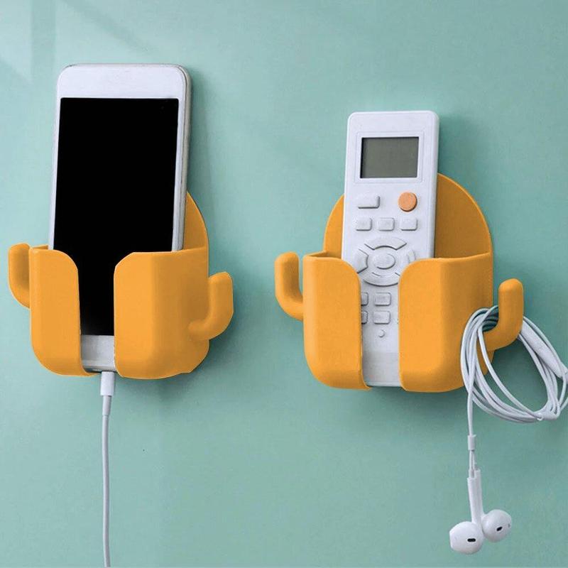 Wall Mounted Phone Holder, 2pcs Hooks Design Self-adhesive Phone Holder for Charging, Multifunctional Remote Control Holder for Desk and Bedside