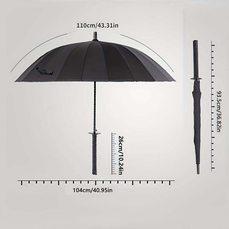 1 count Sleek Black Fashion Umbrella - 24-Rib Durable, Water-Resistant, Automatic Open, Carbon-Fiber Rib, Rubber Handle, Nylon Cloth, Stylish Statement Accessory for Rainy Days