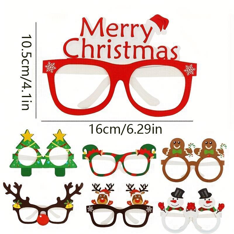 Christmas Themed Paper Glasses, 9 Pairs Cute Santa Claus & Reindeer & Christmas Tree Design Glasses, Party Decoration Supplies for Home & Outdoor